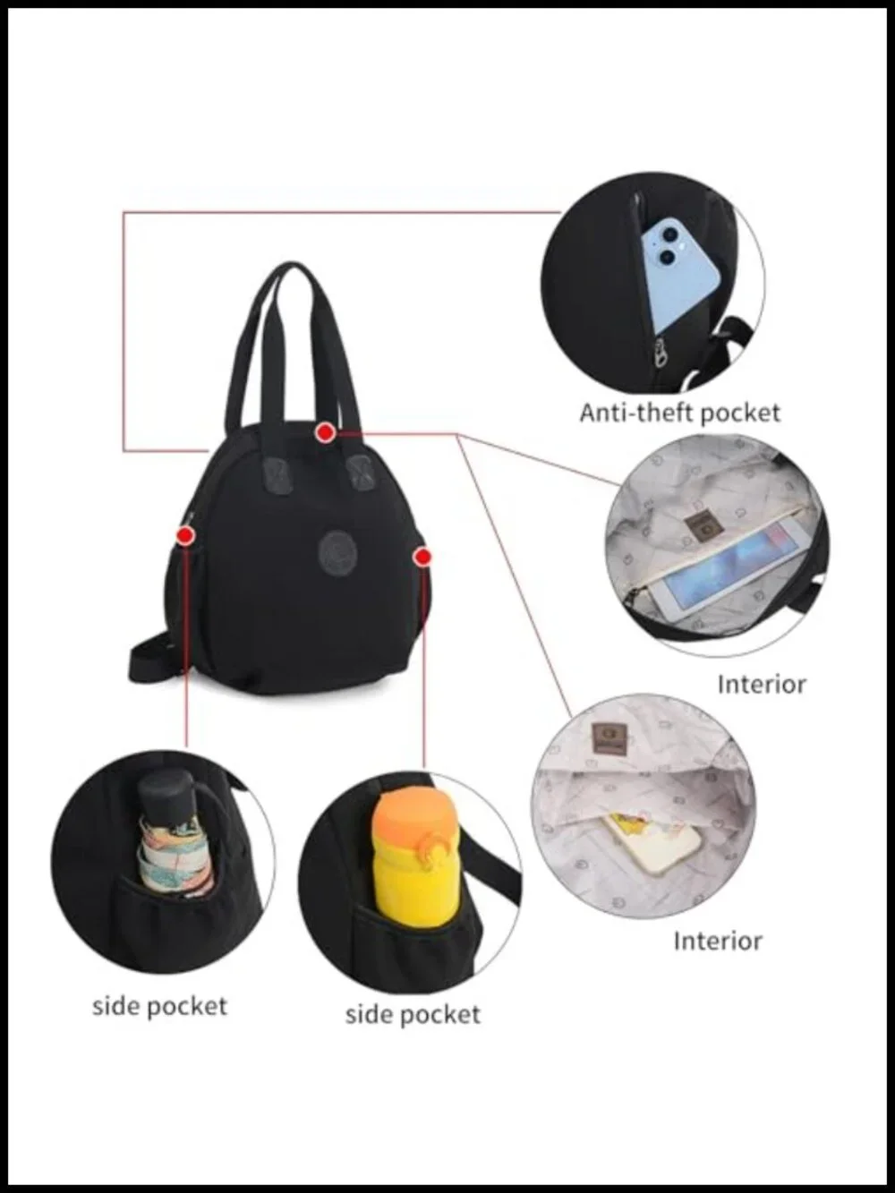 Waterproof Nylon Anti-theft Large Capacity Backpack Purse for Travel Work